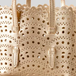 Hollow Out Small Basket Bags for Women PU Leather Handbag with Inner Bag Shoulder Crossbody Bag for Beach Summer Travel