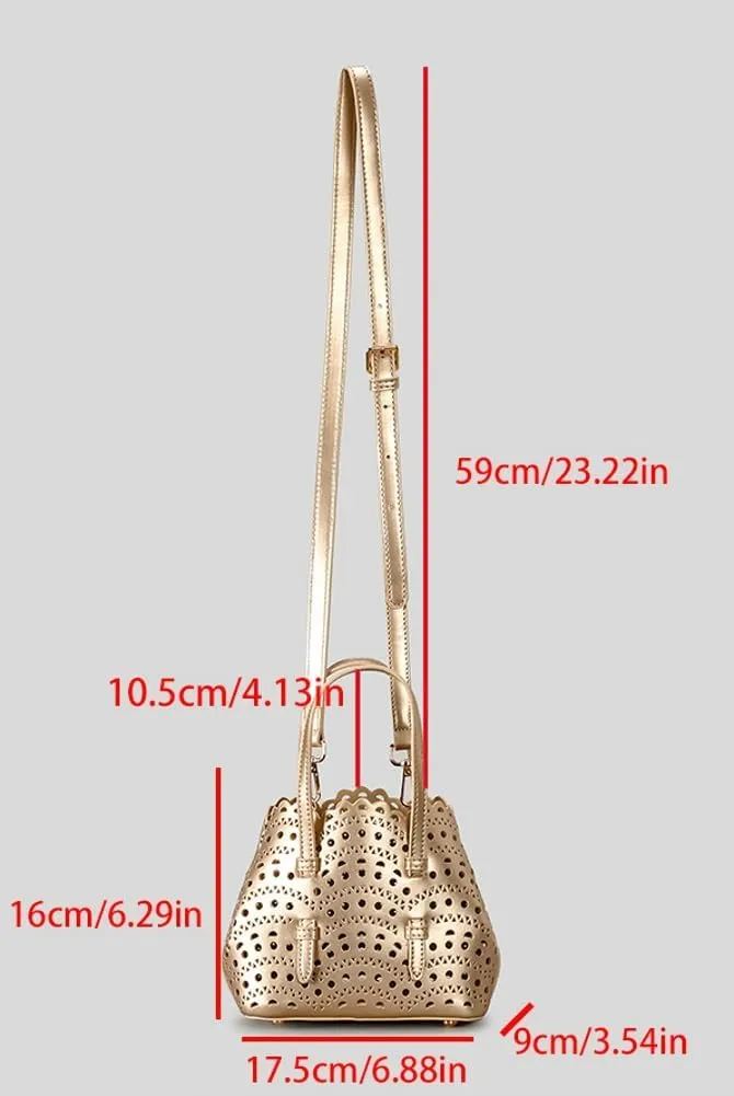 Hollow Out Small Basket Bags for Women PU Leather Handbag with Inner Bag Shoulder Crossbody Bag for Beach Summer Travel