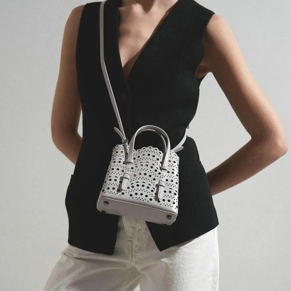 Hollow Out Small Basket Bags for Women PU Leather Handbag with Inner Bag Shoulder Crossbody Bag for Beach Summer Travel