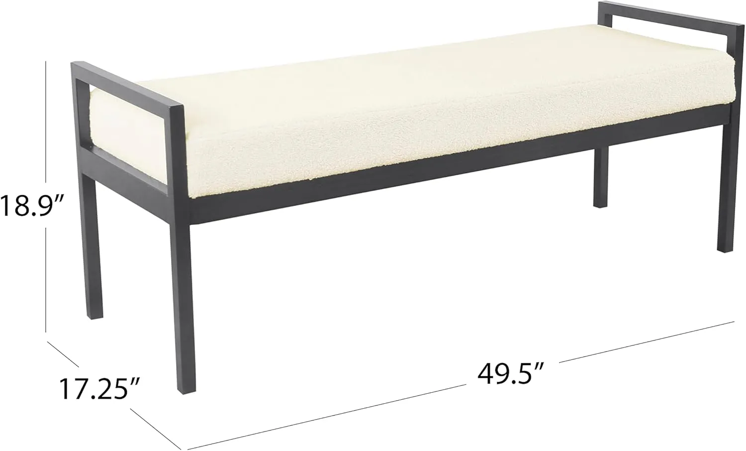 HomePop Modern Metal Bench|Bench for Living Room & Bedroom | Decorative Home Furniture -Sherpa Cream