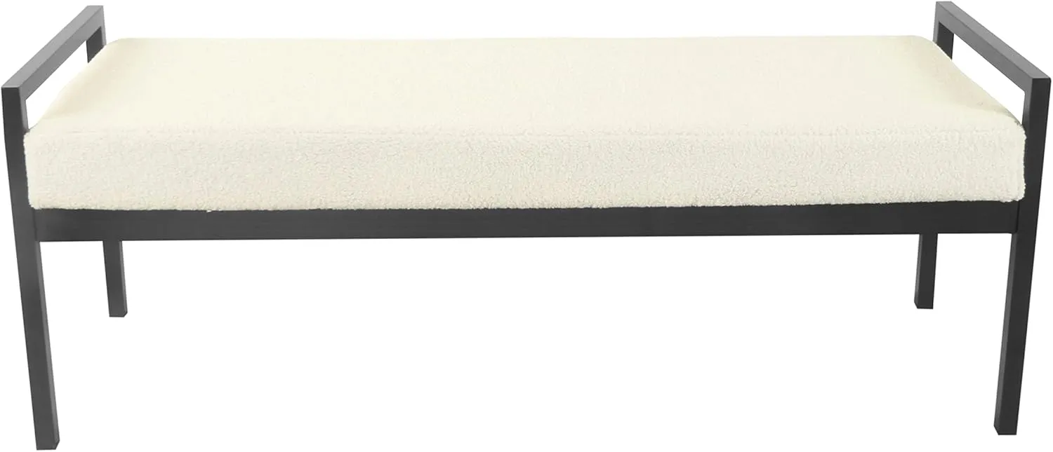 HomePop Modern Metal Bench|Bench for Living Room & Bedroom | Decorative Home Furniture -Sherpa Cream