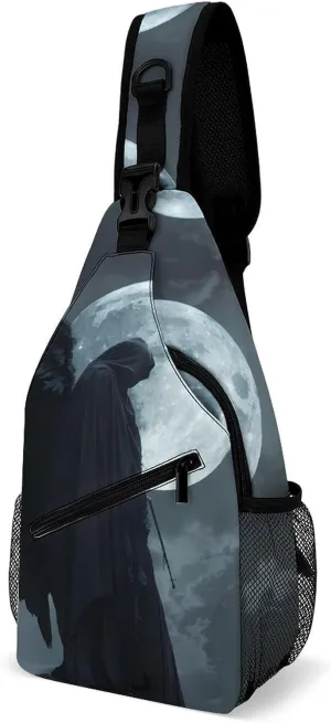 Horror Vampire Devil Grim Reaper Sling Backpack Crossbody Chest Bag Print Shoulder Bag Travel Daypack for Sports Running Hiking