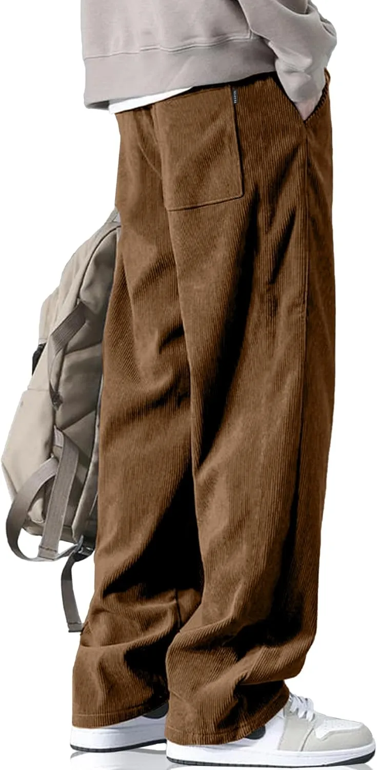 HOTake Men's Casual Corduroy Pants Elastic Waist Drawstring Baggy Sweatpants Loose Fit