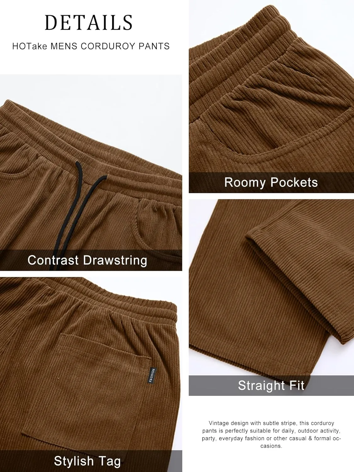 HOTake Men's Casual Corduroy Pants Elastic Waist Drawstring Baggy Sweatpants Loose Fit