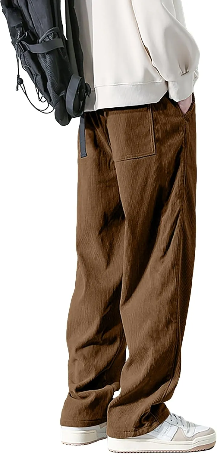 HOTake Men's Casual Corduroy Pants Elastic Waist Drawstring Baggy Sweatpants Loose Fit