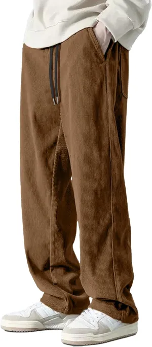 HOTake Men's Casual Corduroy Pants Elastic Waist Drawstring Baggy Sweatpants Loose Fit