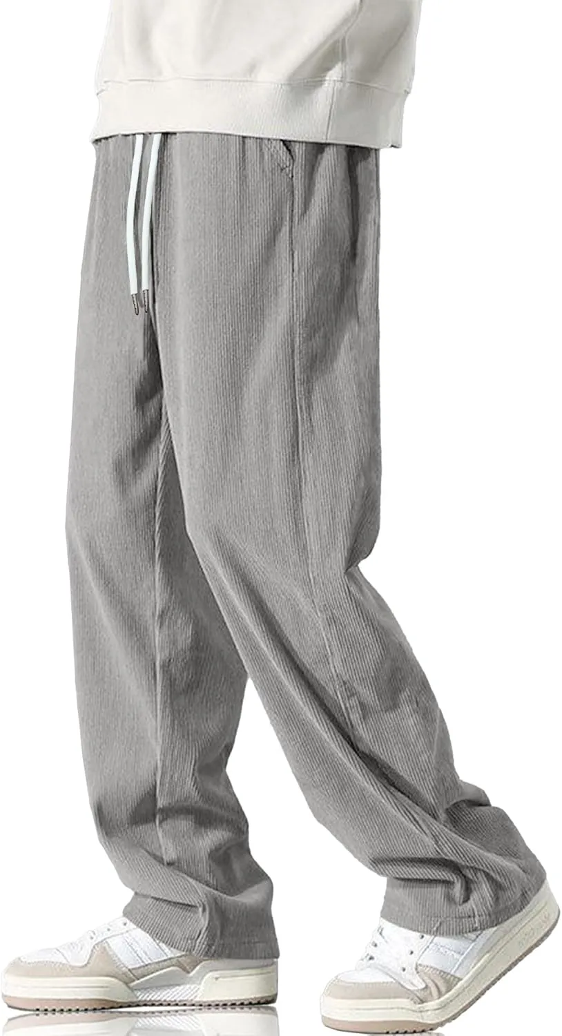 HOTake Men's Casual Corduroy Pants Elastic Waist Drawstring Baggy Sweatpants Loose Fit