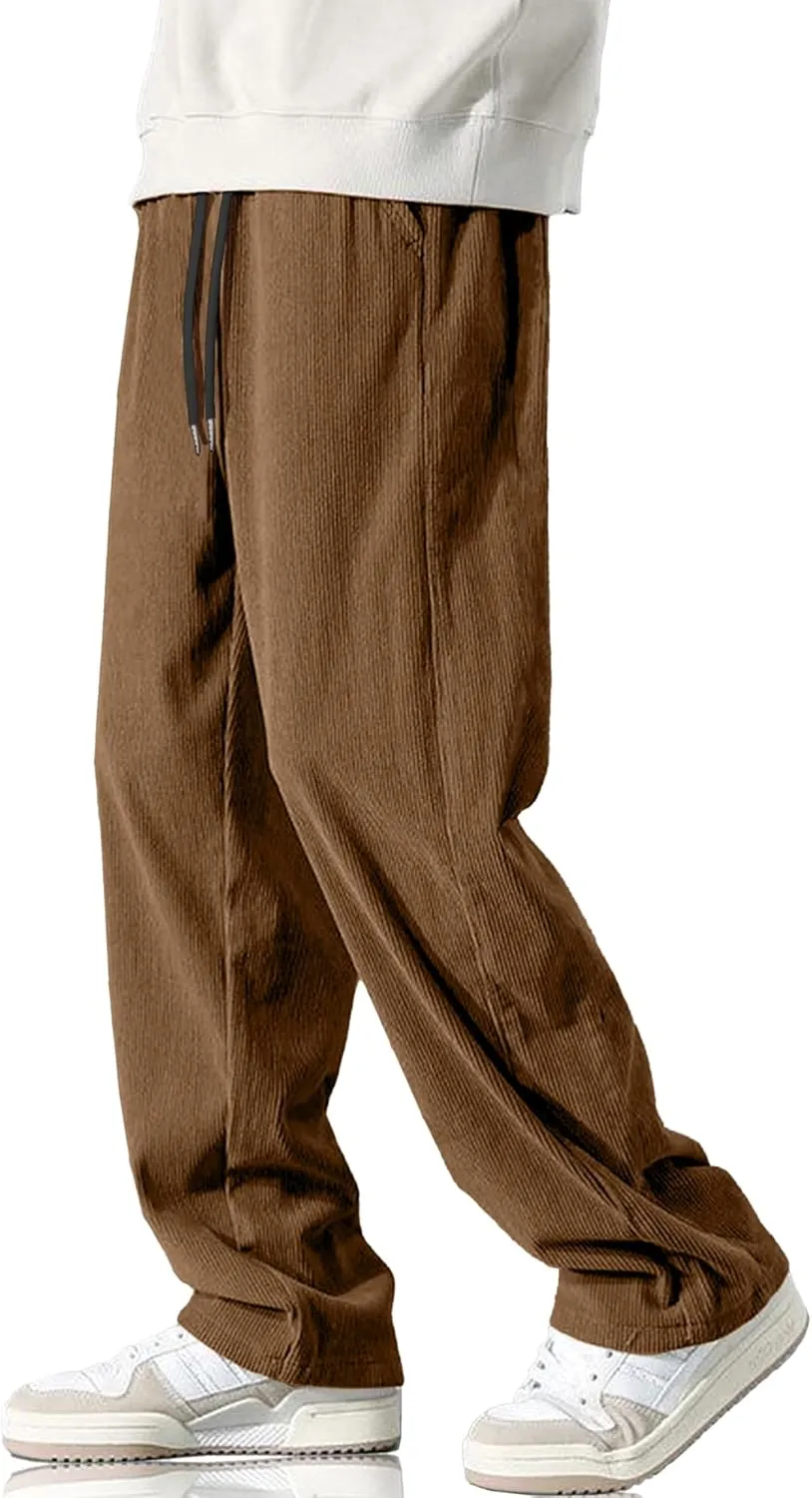 HOTake Men's Casual Corduroy Pants Elastic Waist Drawstring Baggy Sweatpants Loose Fit
