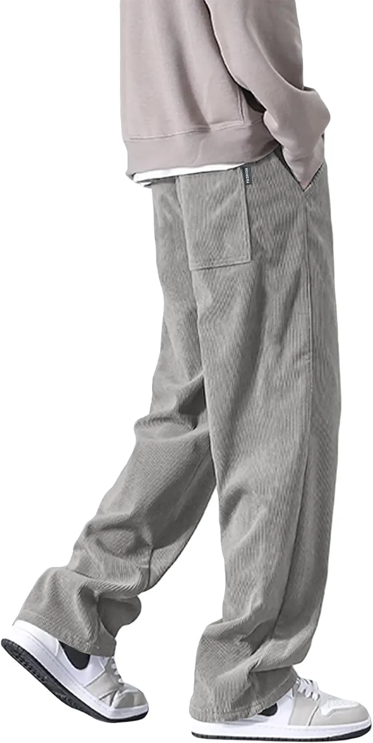 HOTake Men's Casual Corduroy Pants Elastic Waist Drawstring Baggy Sweatpants Loose Fit
