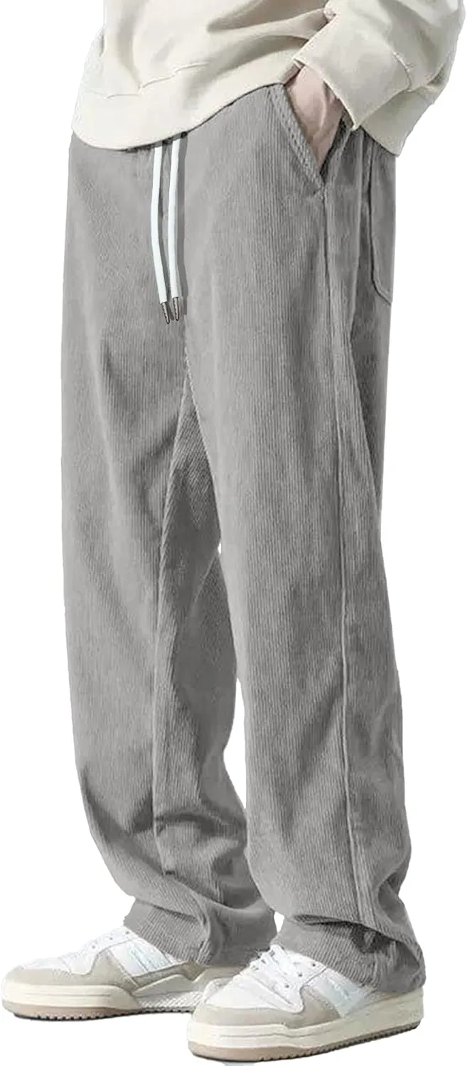 HOTake Men's Casual Corduroy Pants Elastic Waist Drawstring Baggy Sweatpants Loose Fit