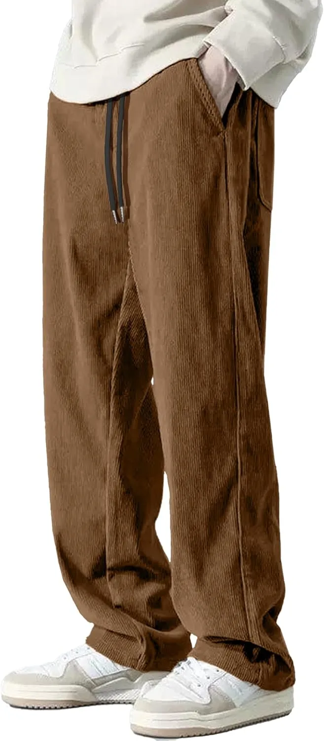 HOTake Men's Casual Corduroy Pants Elastic Waist Drawstring Baggy Sweatpants Loose Fit