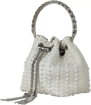 HUANG ZHUANG White Pearls Soft Purse Rhinestone Evening bag Women Clutch Elegant Party Bag Prom Wedding Cocktail Handbag