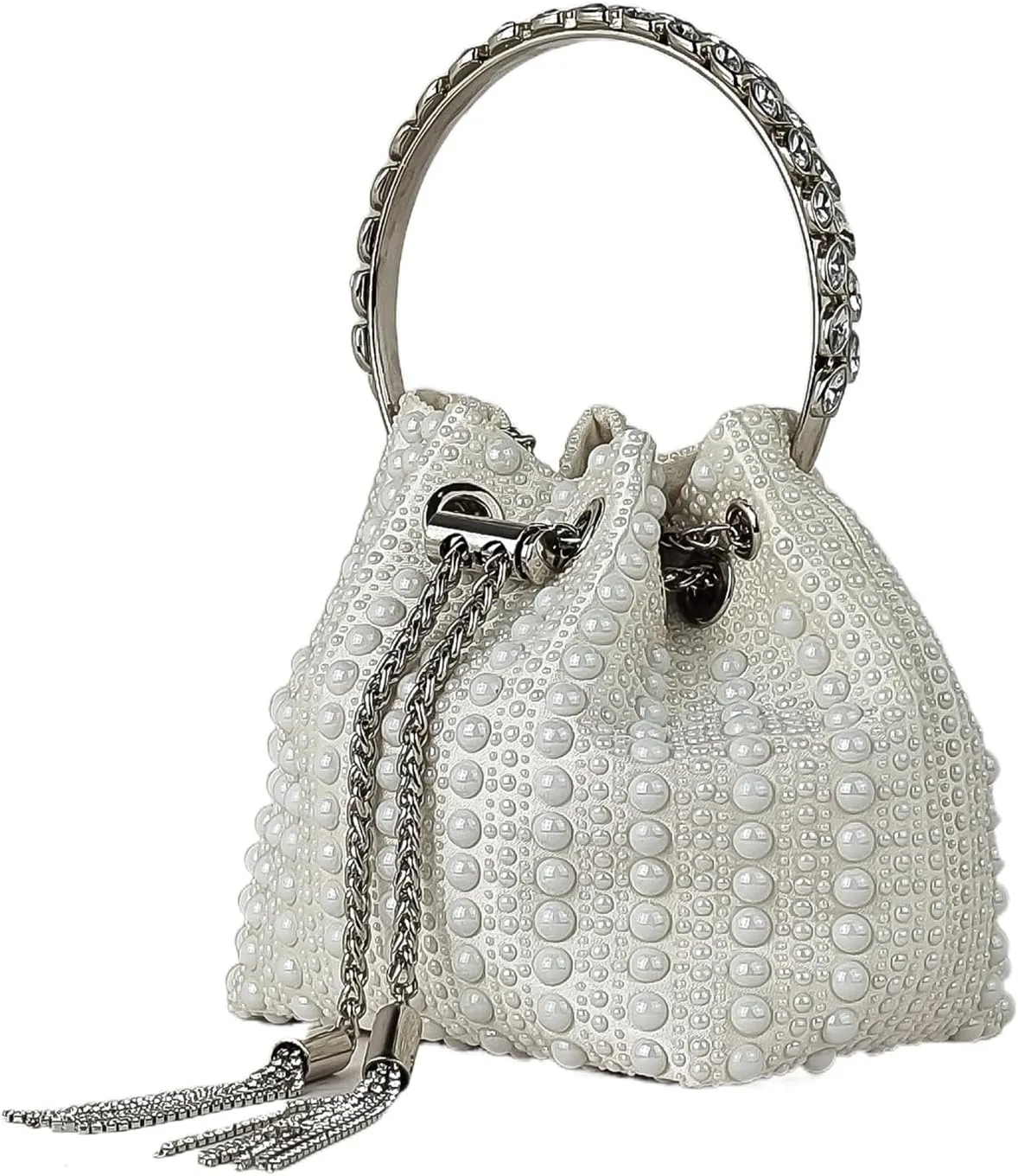 HUANG ZHUANG White Pearls Soft Purse Rhinestone Evening bag Women Clutch Elegant Party Bag Prom Wedding Cocktail Handbag