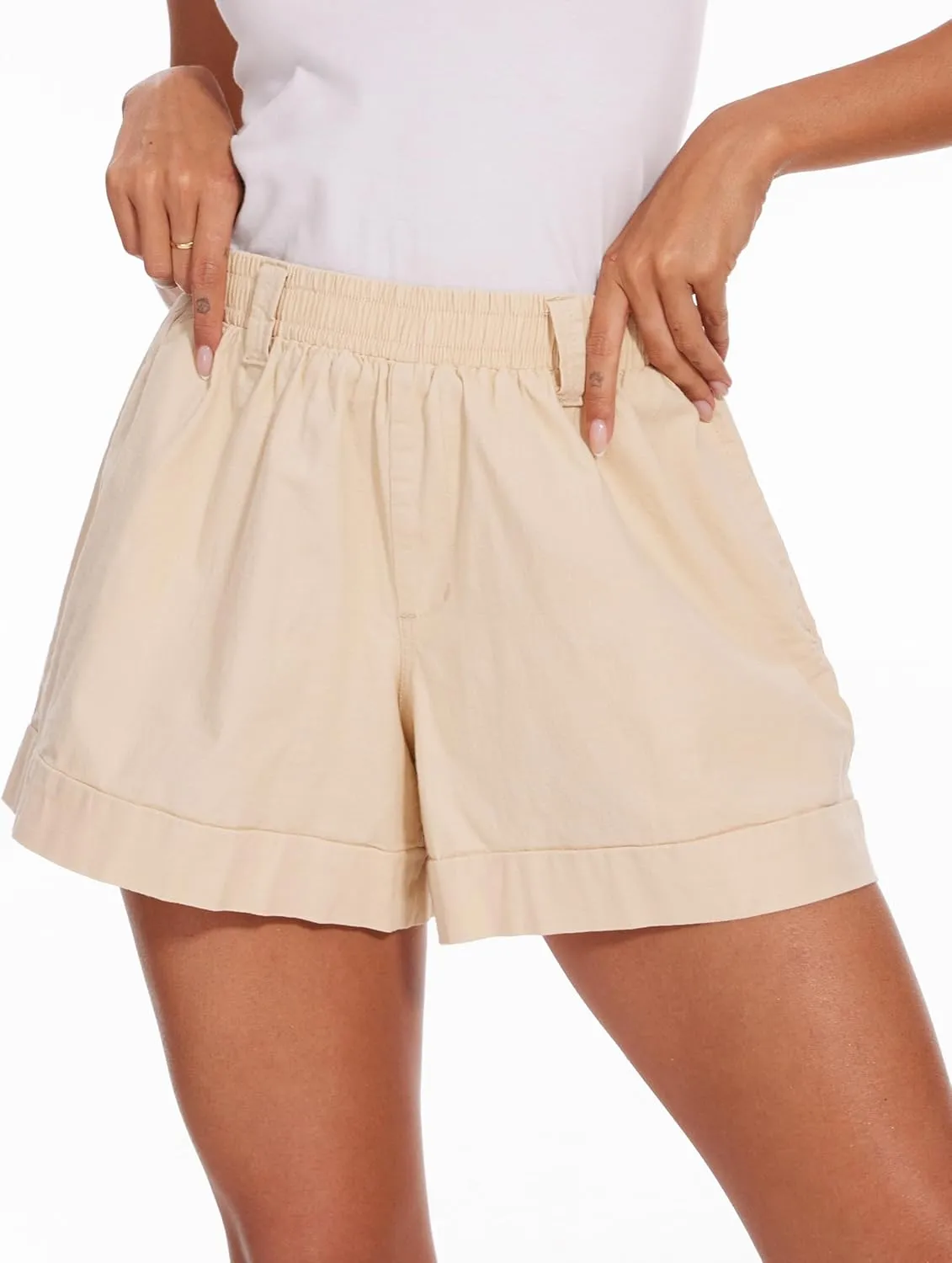 HVEPUO Women Casual Shorts Summer Elastic High Waist Lounge Short Pants with Pockets