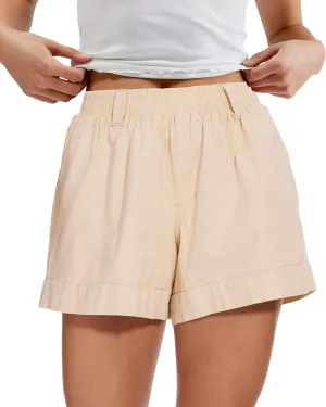 HVEPUO Women Casual Shorts Summer Elastic High Waist Lounge Short Pants with Pockets