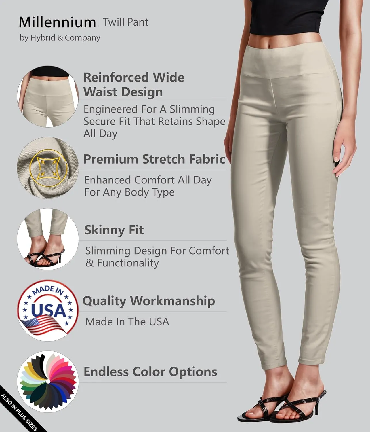 Hybrid & Company Super Comfy Stretch with Full Elastic Waist Pull On Millennium Twill Pant