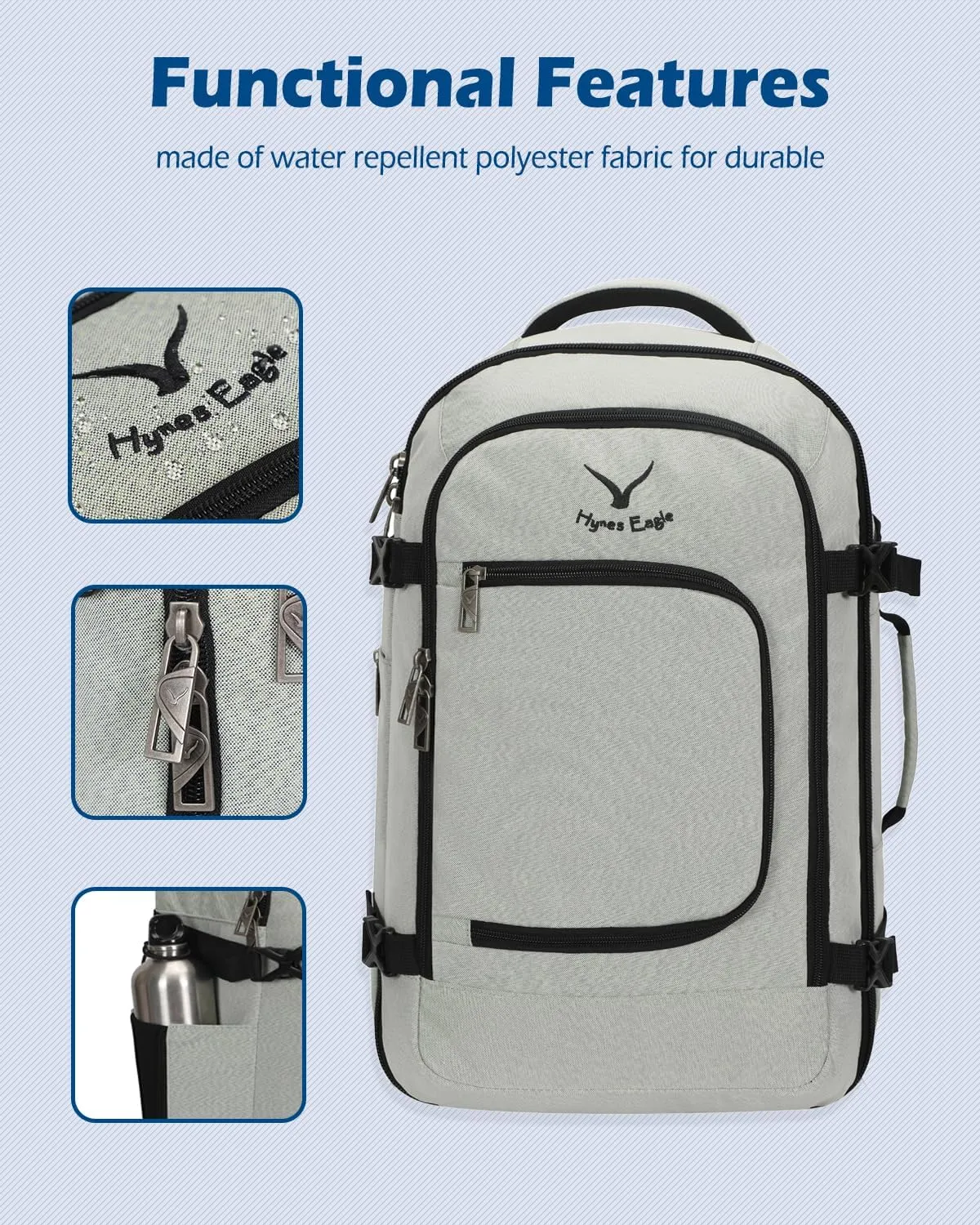 Hynes Eagle Travel Backpack 40L Flight Approved Carry on Backpack Men Large Cabin Weekender Laptop Backpack Women 15.6 inches
