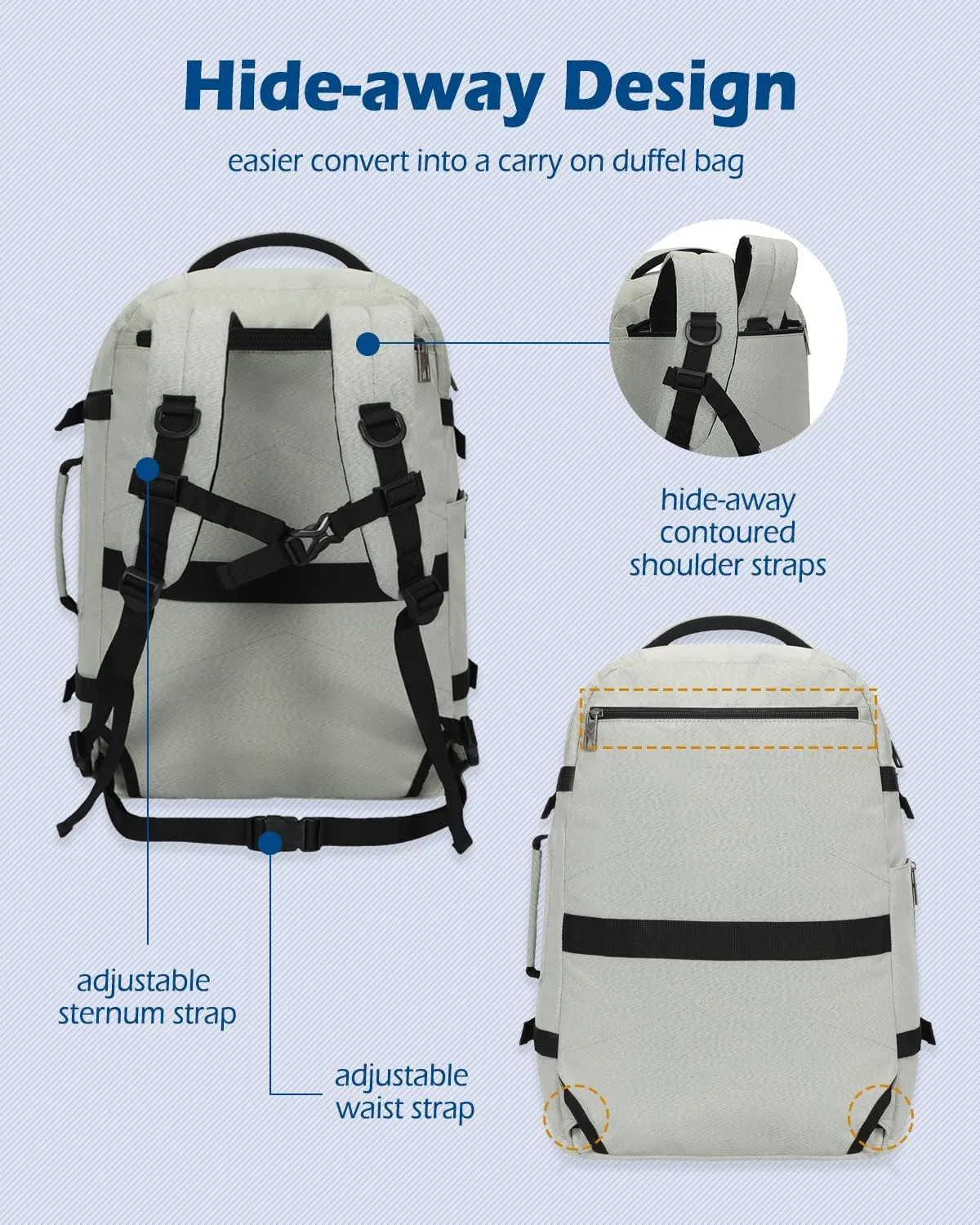 Hynes Eagle Travel Backpack 40L Flight Approved Carry on Backpack Men Large Cabin Weekender Laptop Backpack Women 15.6 inches