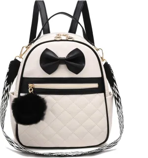I IHAYNER Cute Little Backpack Purse with Bow Mini Backpack for Girls Teen Vegan Leather Pom Backpack Shoulder Bag for Women Black