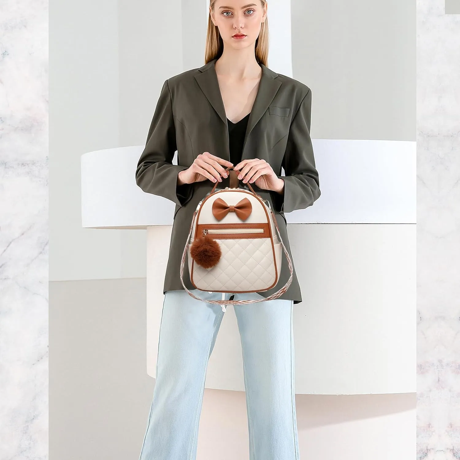 I IHAYNER Cute Little Backpack Purse with Bow Mini Backpack for Girls Teen Vegan Leather Pom Backpack Shoulder Bag for Women Black