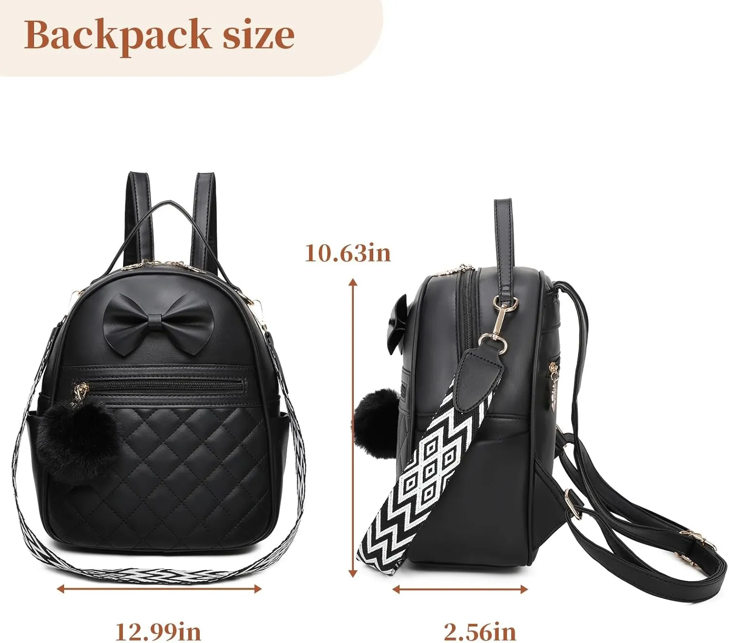 I IHAYNER Cute Little Backpack Purse with Bow Mini Backpack for Girls Teen Vegan Leather Pom Backpack Shoulder Bag for Women Black