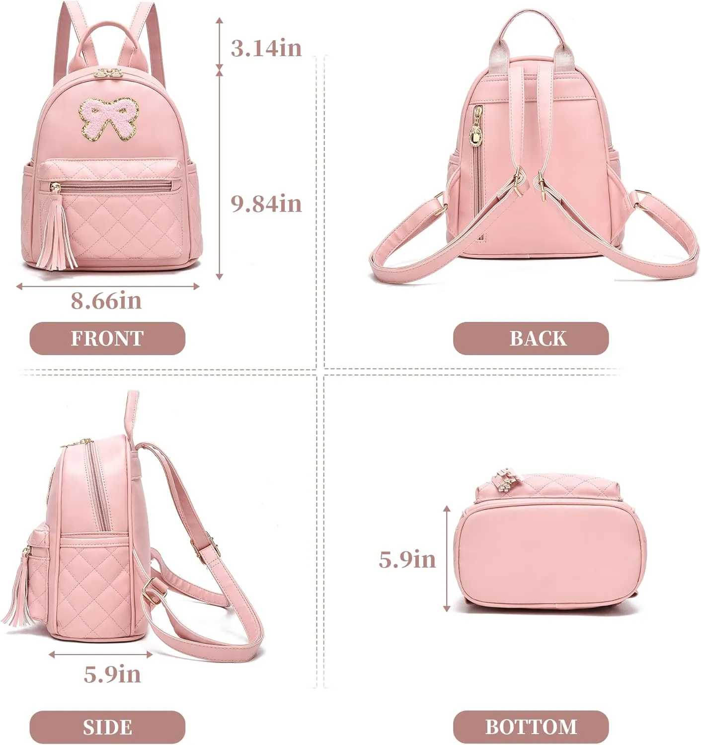 I IHAYNER Girls Bowknot Cute Leather Backpack Mini Backpack Purse for Women Small Bookbag Travel Daypacks with Charm Tassel Black