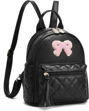 I IHAYNER Girls Bowknot Cute Leather Backpack Mini Backpack Purse for Women Small Bookbag Travel Daypacks with Charm Tassel Black