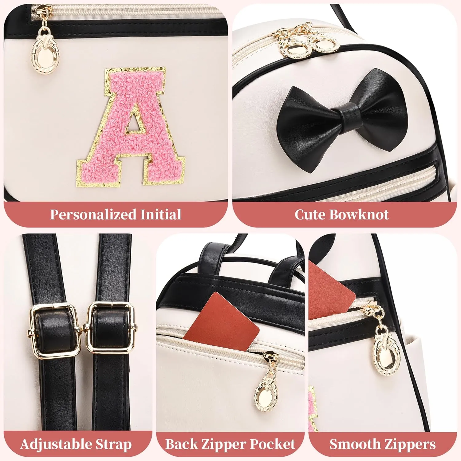 I IHAYNER Girls Bowknot Initial Backpack for Women Cute Mini Backpack for Girls Personalized Teen Girl gifts Trendy Stuff Black-S