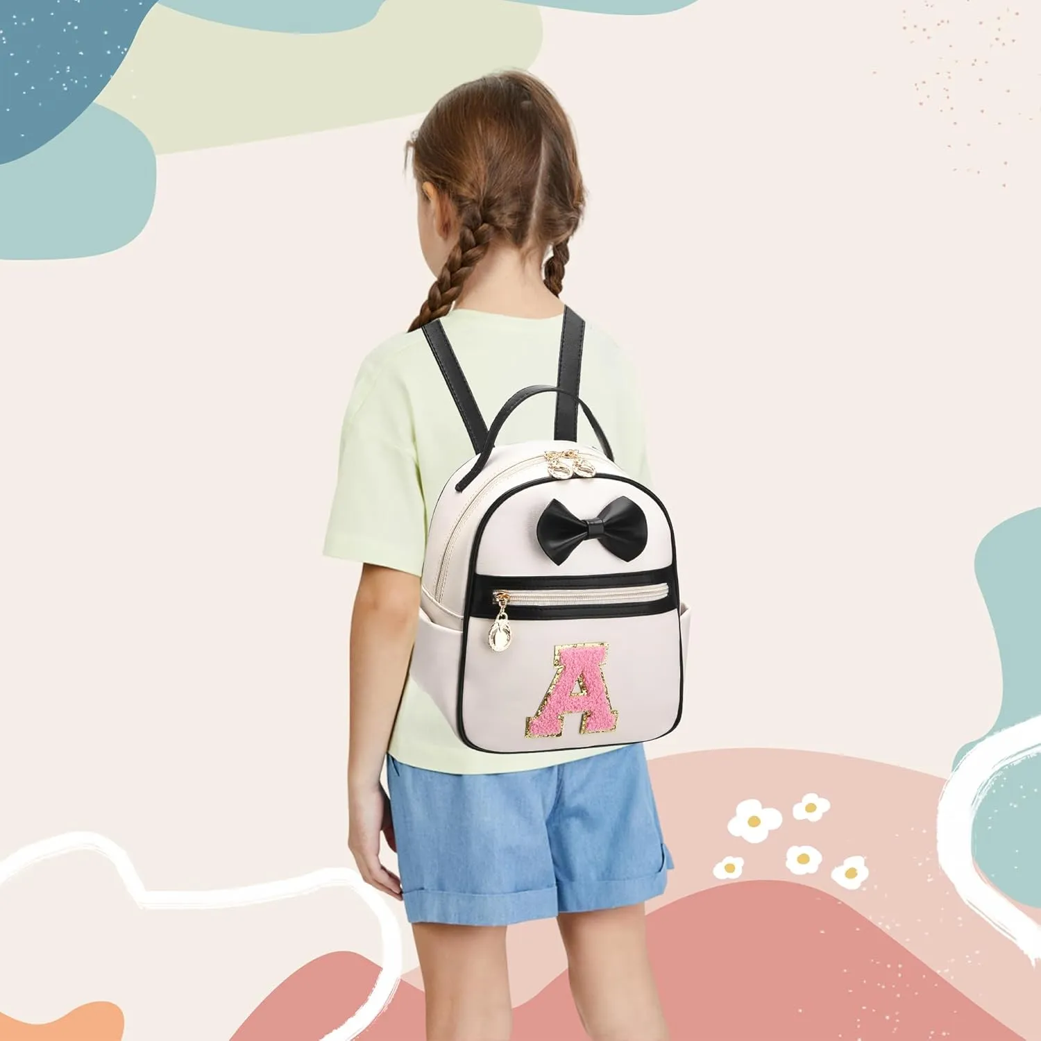 I IHAYNER Girls Bowknot Initial Backpack for Women Cute Mini Backpack for Girls Personalized Teen Girl gifts Trendy Stuff Black-S