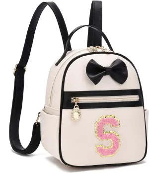 I IHAYNER Girls Bowknot Initial Backpack for Women Cute Mini Backpack for Girls Personalized Teen Girl gifts Trendy Stuff Black-S