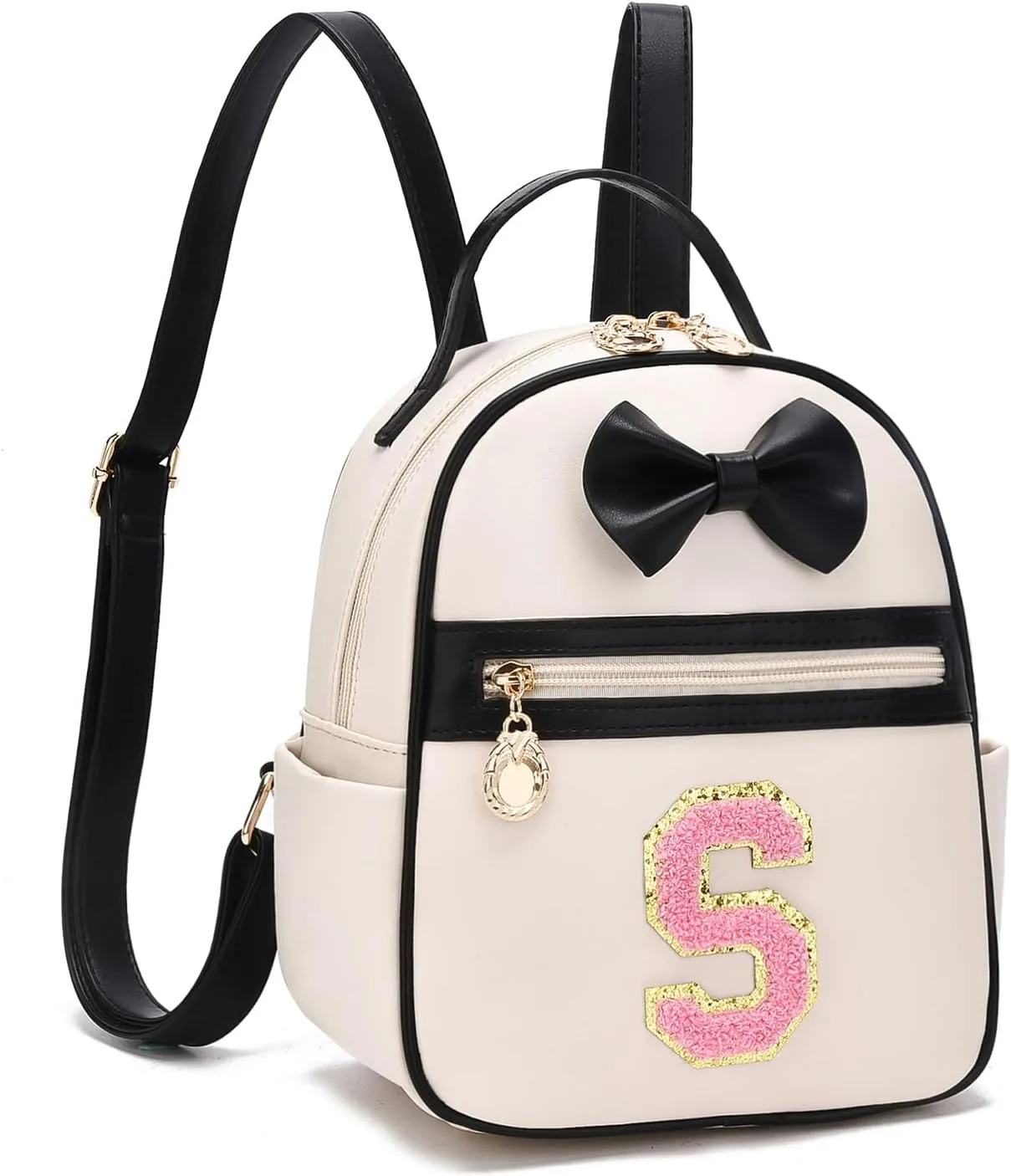 I IHAYNER Girls Bowknot Initial Backpack for Women Cute Mini Backpack for Girls Personalized Teen Girl gifts Trendy Stuff Black-S