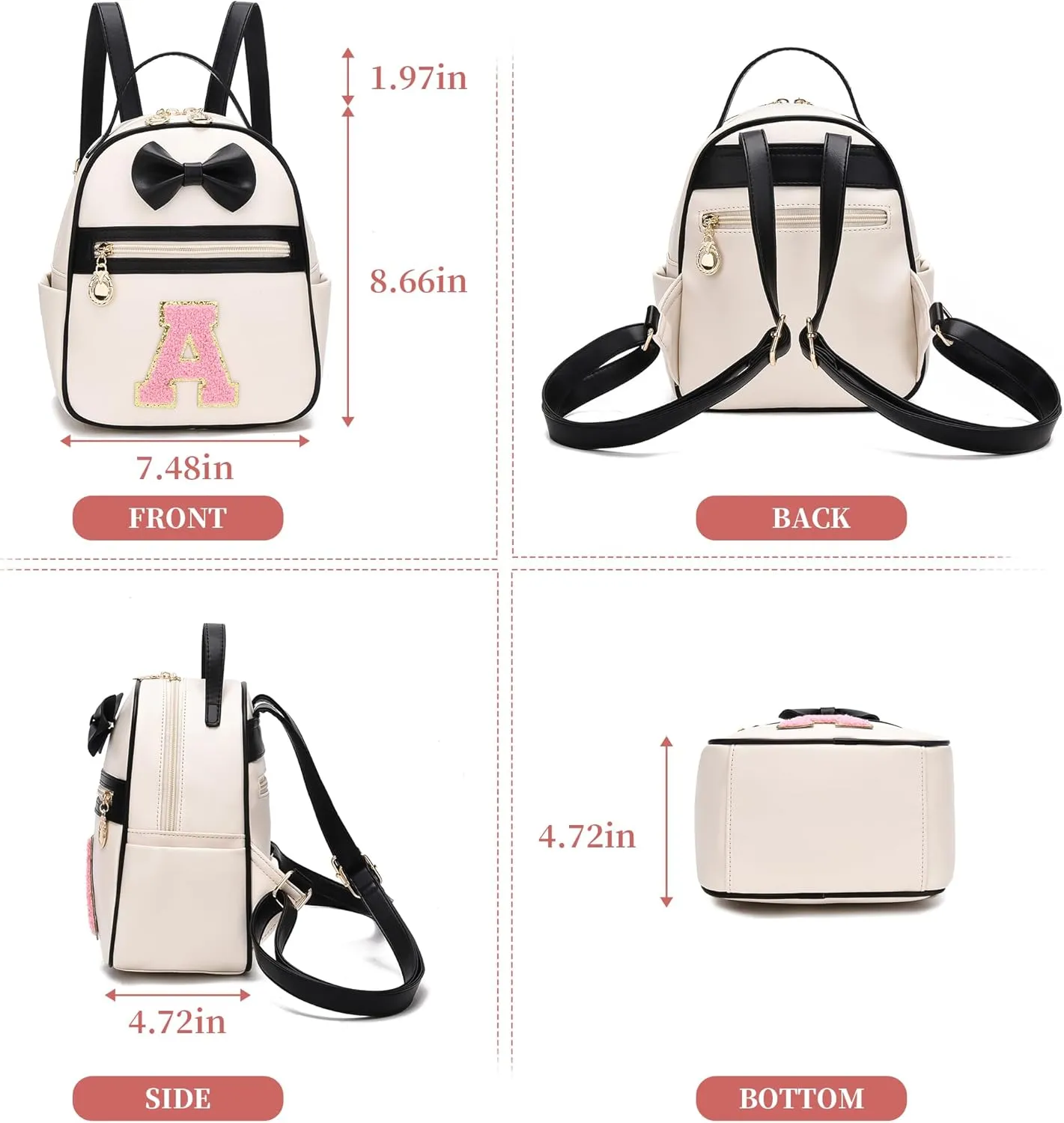 I IHAYNER Girls Bowknot Initial Backpack for Women Cute Mini Backpack for Girls Personalized Teen Girl gifts Trendy Stuff Black-S