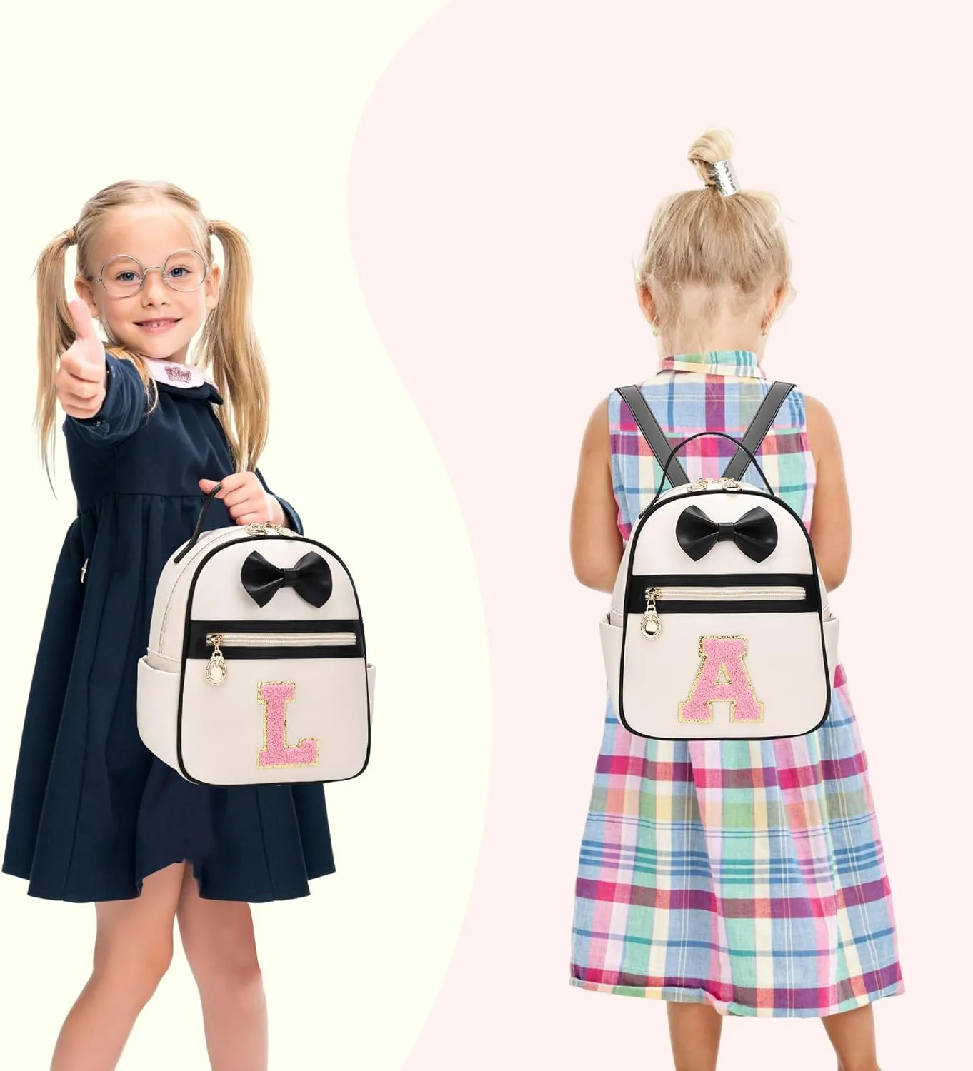I IHAYNER Girls Bowknot Initial Backpack for Women Cute Mini Backpack for Girls Personalized Teen Girl gifts Trendy Stuff Black-S
