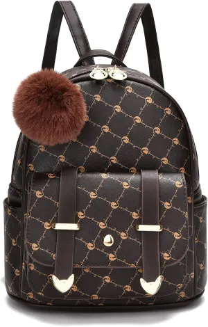 I IHAYNER Girls Fashion Backpack Mini Backpack Purse for Women Teenage Girls Purses PU Leather Pompom Backpack Shoulder Bag