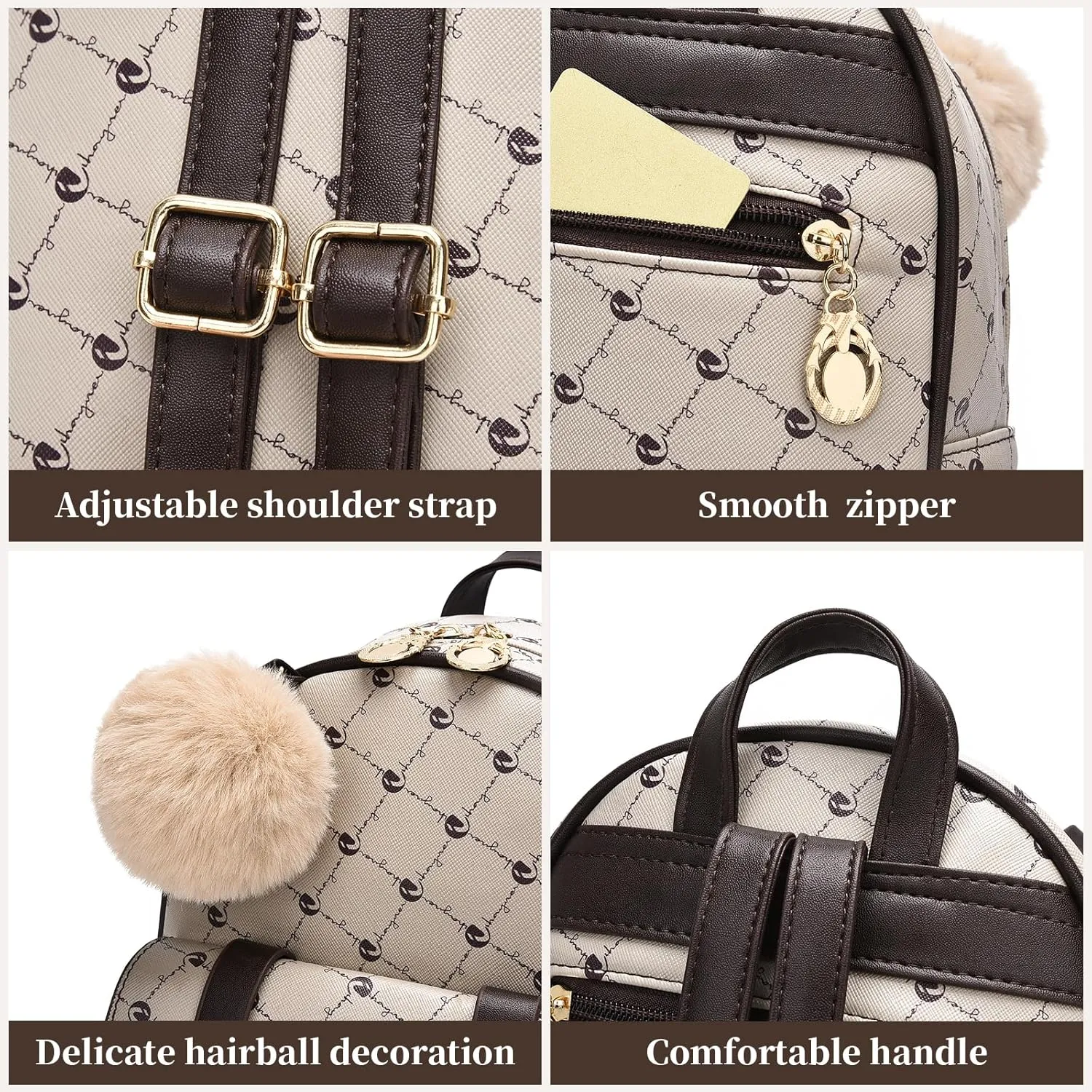 I IHAYNER Girls Fashion Backpack Mini Backpack Purse for Women Teenage Girls Purses PU Leather Pompom Backpack Shoulder Bag