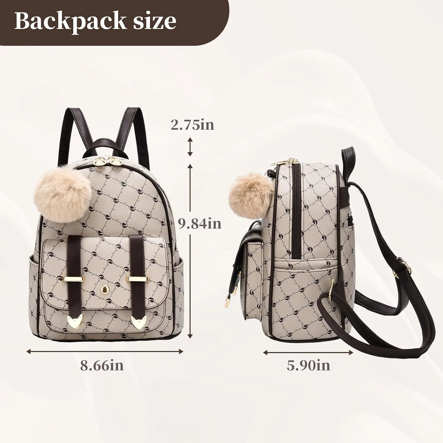 I IHAYNER Girls Fashion Backpack Mini Backpack Purse for Women Teenage Girls Purses PU Leather Pompom Backpack Shoulder Bag
