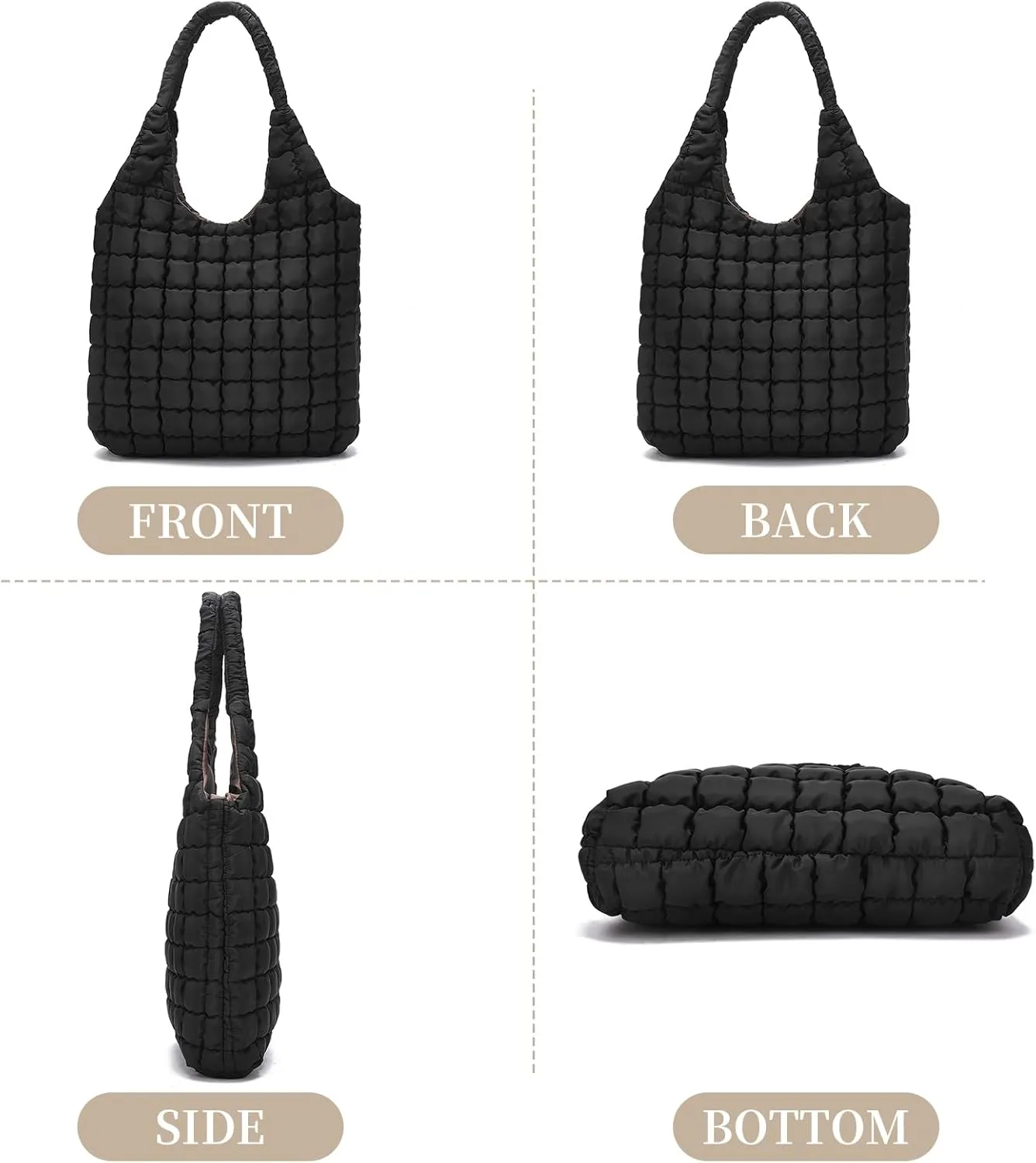 I IHAYNER Quilted Puffer Hobo Bag for Women Large Soft Puffy Shoulder Bag Quilted Carryall Tote Bag Hobo Handbags for Travel