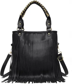 IAMUHI Casual Rivets Fringed Shoulder Handbag for Women,Soft Vegan Leather Hippie Crossbody Purse Bag Hobo Bag