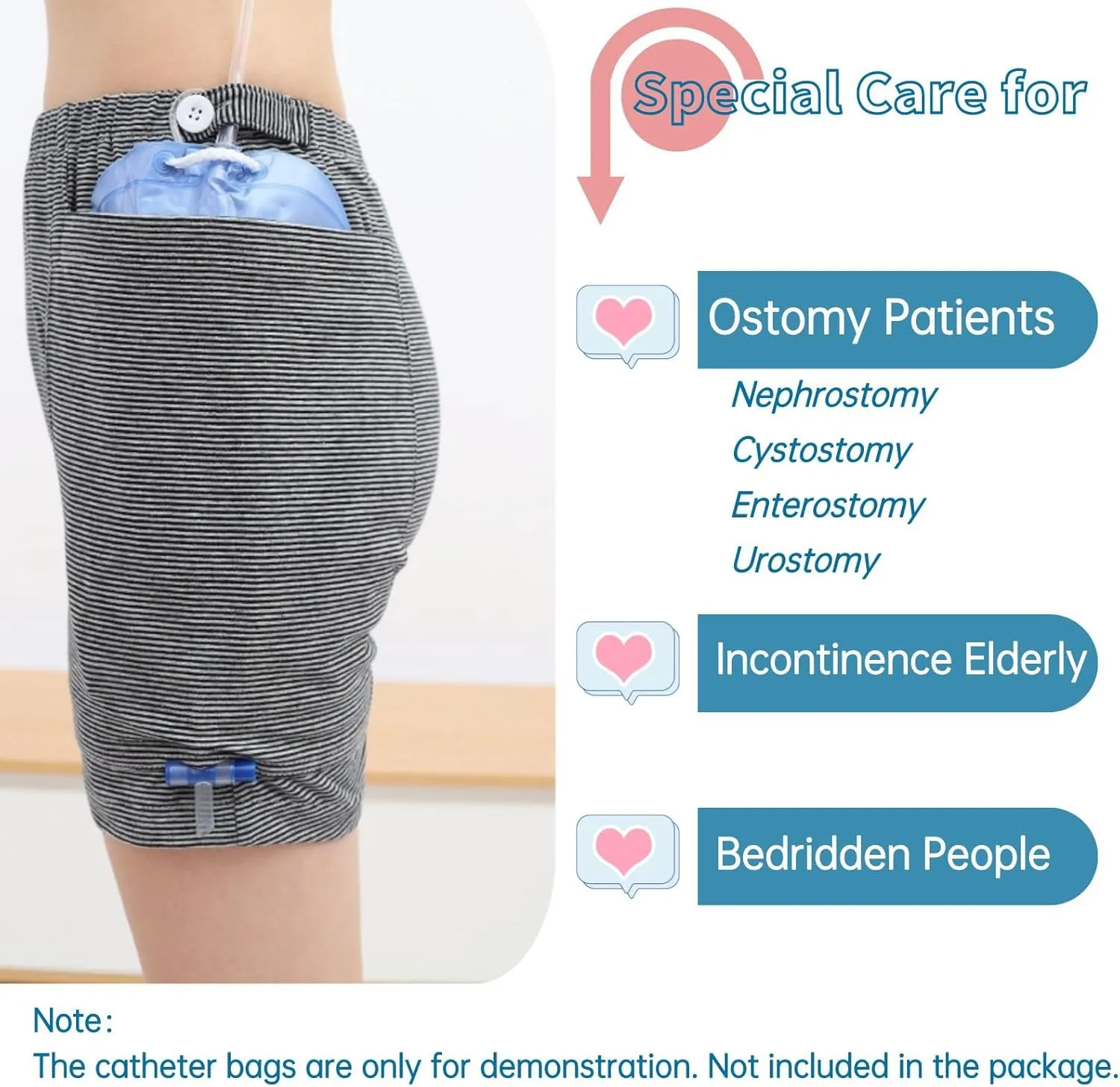 Incontinence Care Trousers, Catheter Underwear for Elderly with Double Pockets, Urinate Drainage Bag Pants for Catheter Nephrostomy Bag for Incontinence and Ostomy Patients (Men, M)