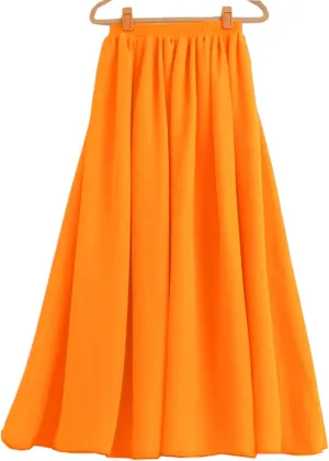 Indian Trendy Women's Chiffon Double Layer Retro Elastic Pleated Maxi Skirt Lady Dress Girl Pleated