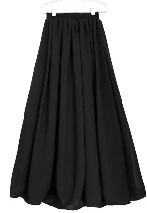 Indian Trendy Women's Chiffon Double Layer Retro Elastic Pleated Maxi Skirt Lady Dress Girl Pleated