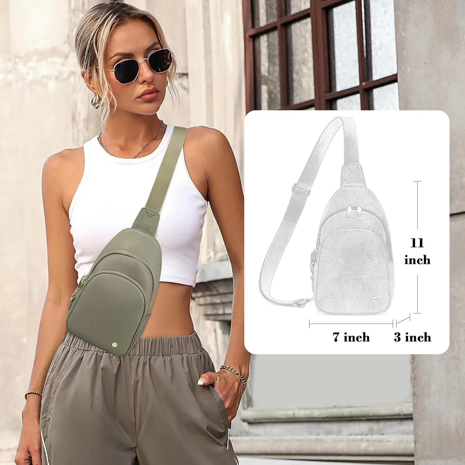 INICAT Crossbody Sling Bags Fanny Packs Leather Purses Chest Bag for Women