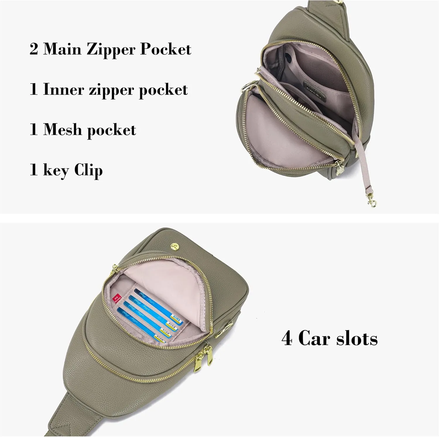 INICAT Crossbody Sling Bags Fanny Packs Leather Purses Chest Bag for Women