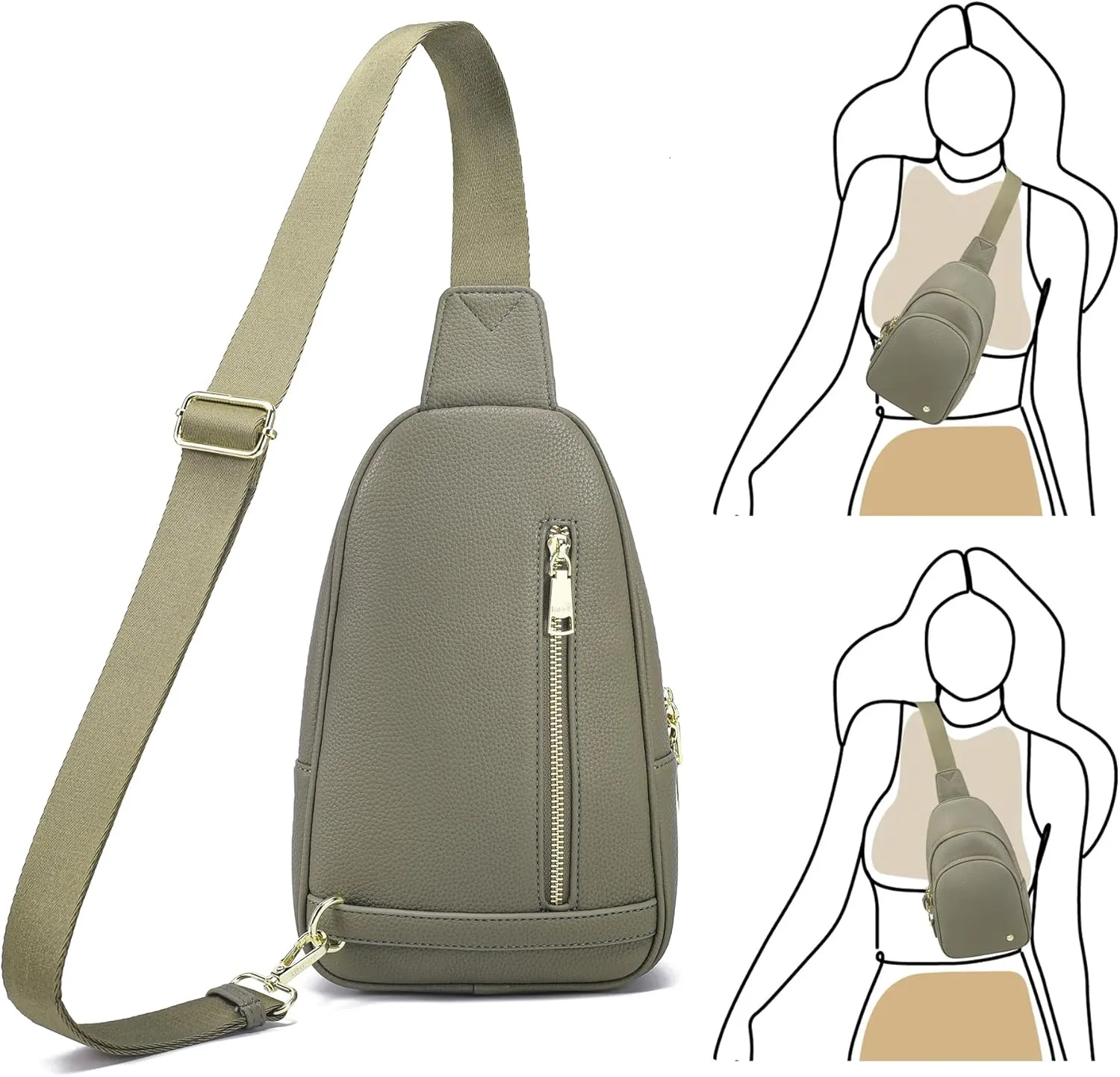 INICAT Crossbody Sling Bags Fanny Packs Leather Purses Chest Bag for Women