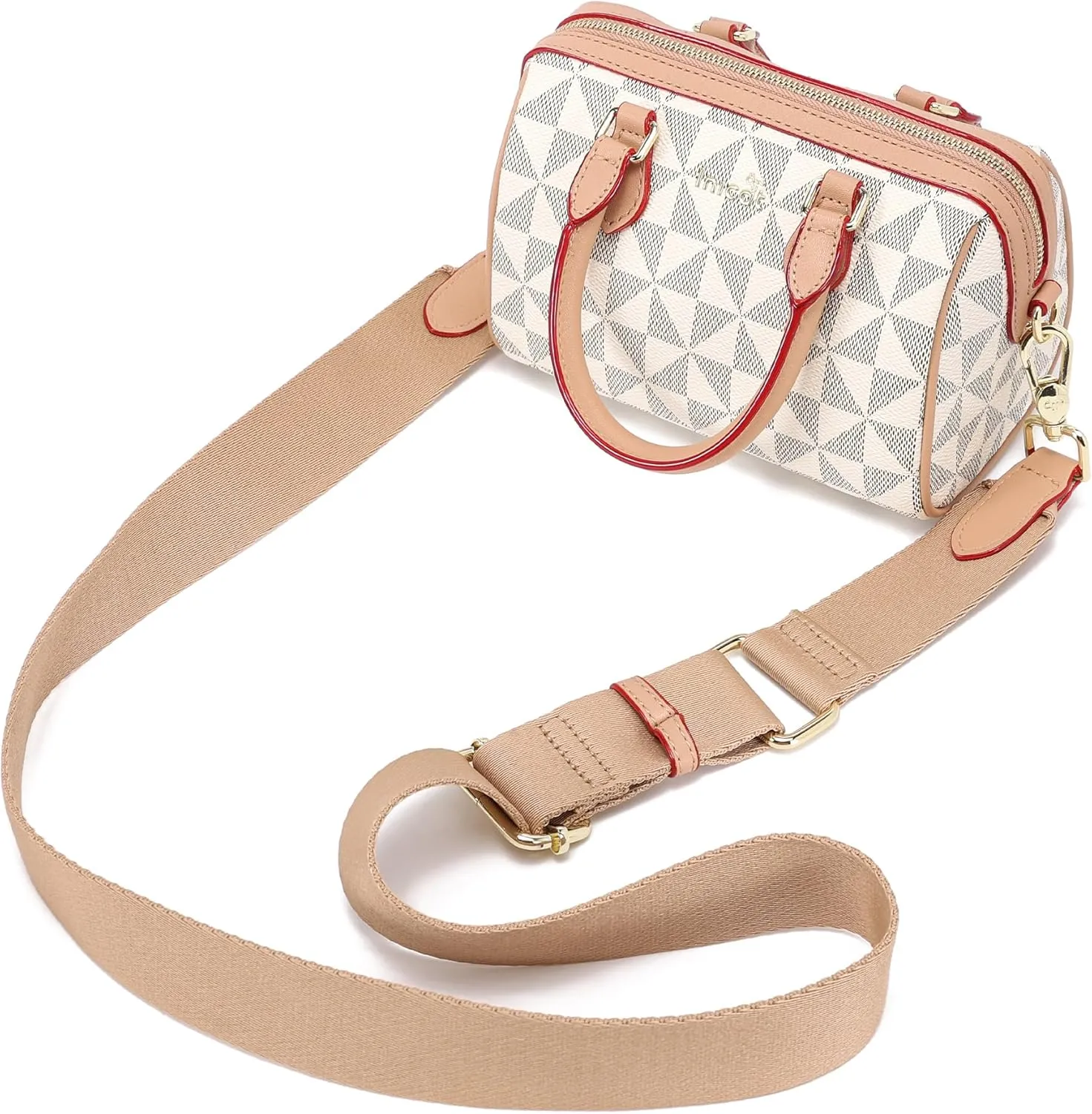 INICAT Mini Purse Small Satchel Top-Handle Handbag Boston Barrel Travel Bags for Women with Detachable Crossbody Strap