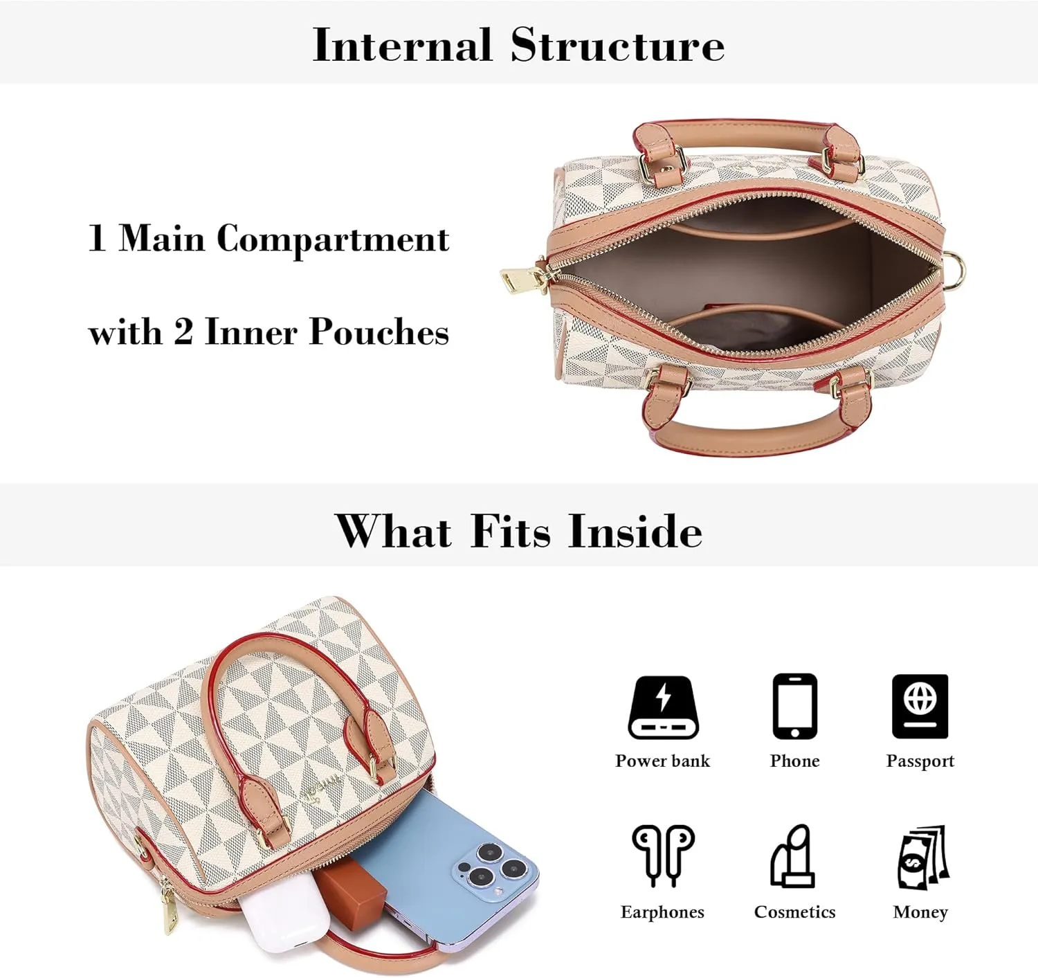 INICAT Mini Purse Small Satchel Top-Handle Handbag Boston Barrel Travel Bags for Women with Detachable Crossbody Strap