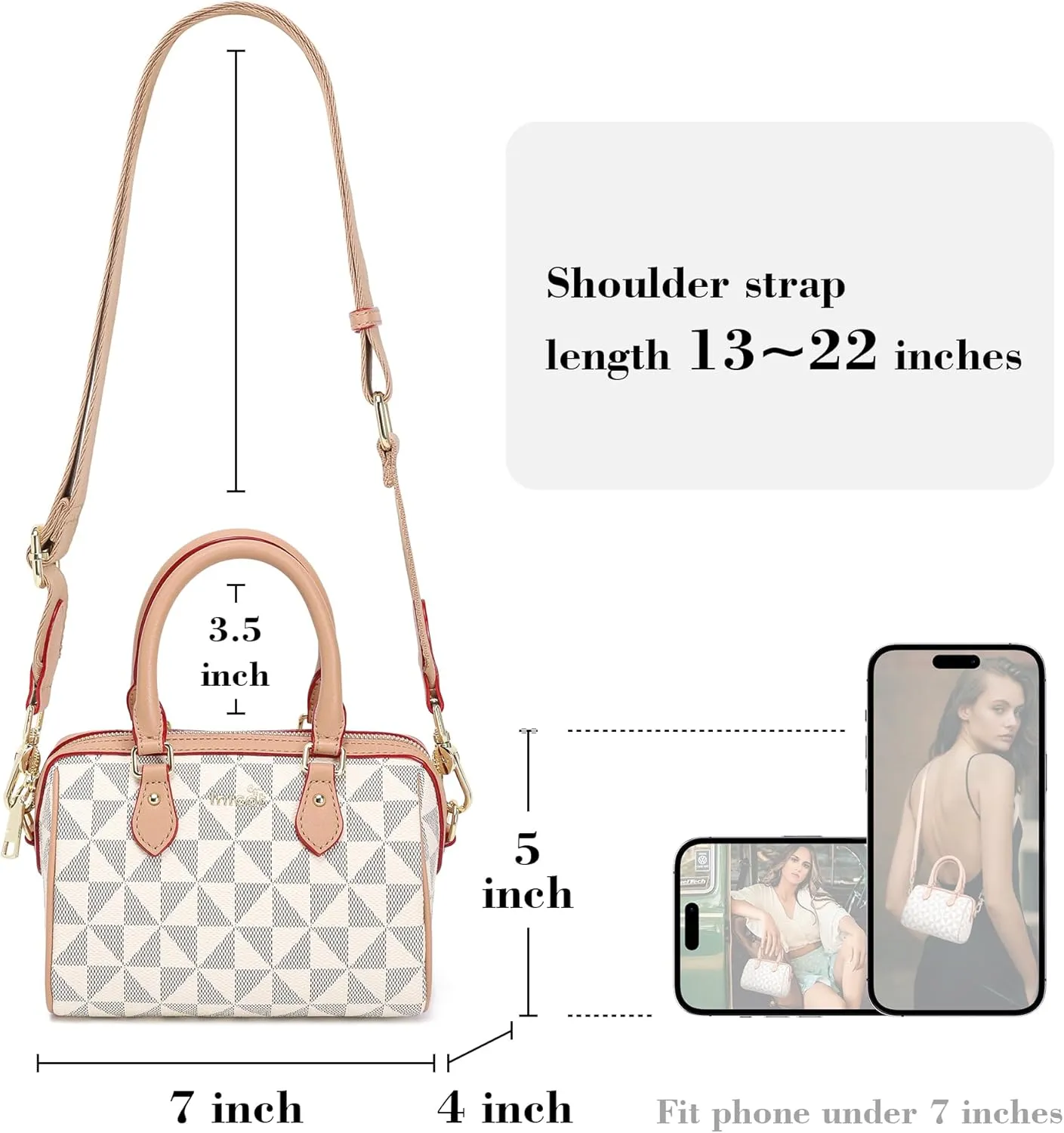 INICAT Mini Purse Small Satchel Top-Handle Handbag Boston Barrel Travel Bags for Women with Detachable Crossbody Strap