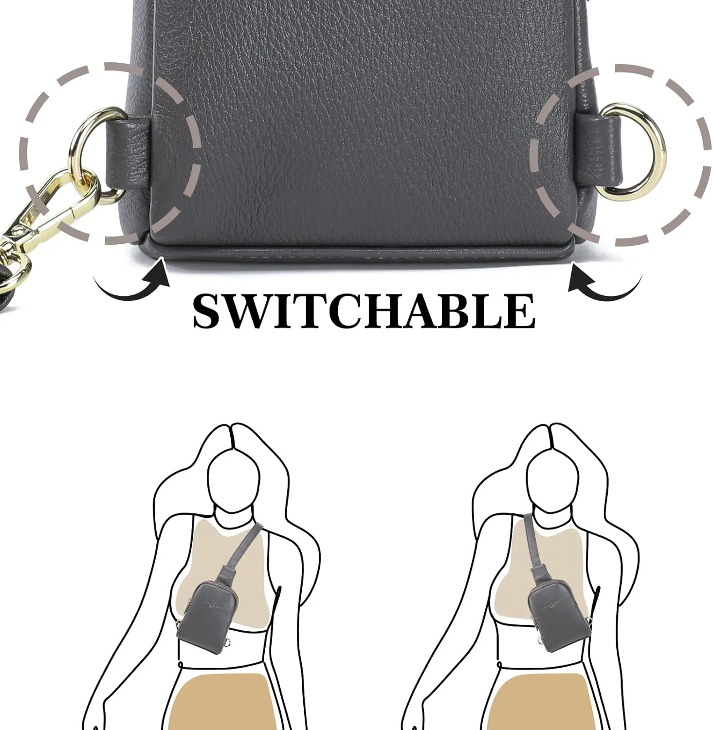 INICAT Travel Small Sling Bag Leather Crossbody Bags for Women Fanny Packs Cross Body Bag for Woman Cross Body Purses