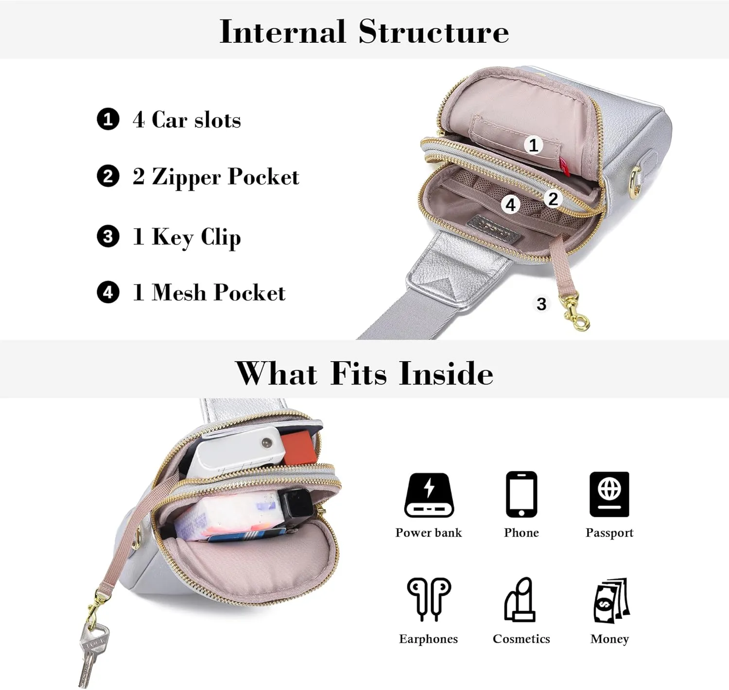 INICAT Travel Small Sling Bag Leather Crossbody Bags for Women Fanny Packs Cross Body Bag for Woman Cross Body Purses