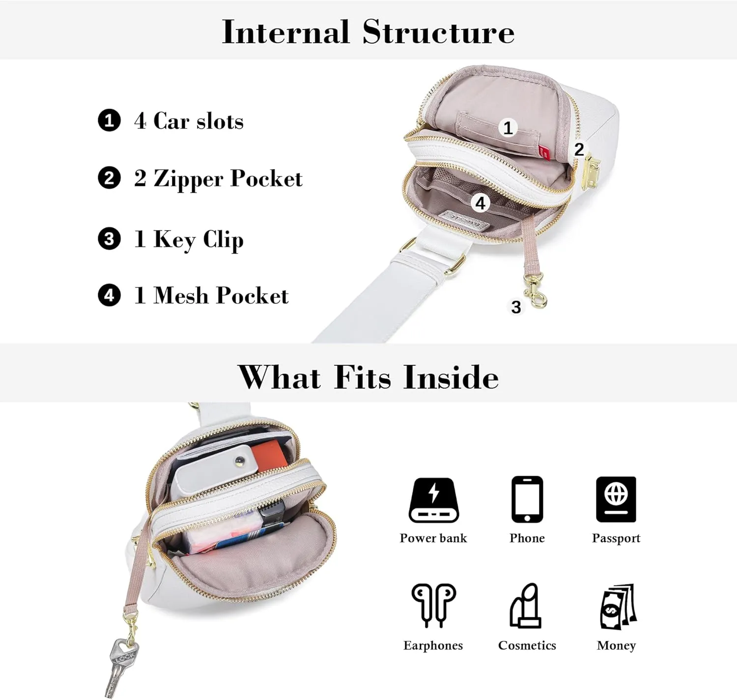 INICAT Travel Small Sling Bag Leather Crossbody Bags for Women Fanny Packs Cross Body Bag for Woman Cross Body Purses